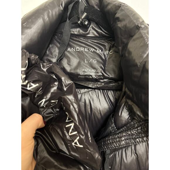 Andrew Marc Jacket Women Large Packable Lightweight Premium 650 Down Black Shiny - Picture 4 of 7